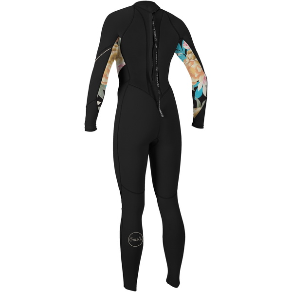2025 O'Neill Dames Bahia 3/2mm Rug Ritssluiting Wetsuit 5292 - Black / Mikah Floral